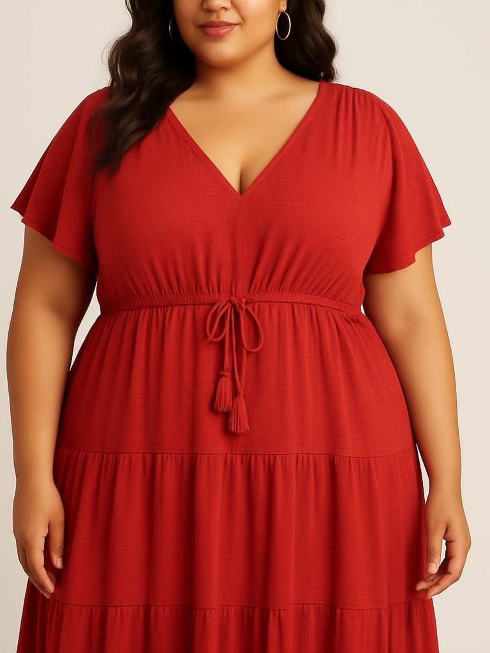 Max Studio Red V-Neck‎ Tiered Boho Chic Dress Size 3X